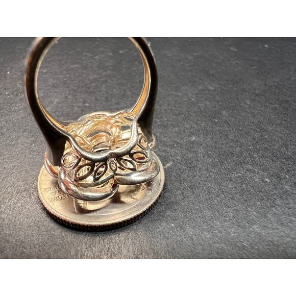 Ross Simons garnet and enamel flower sterling silver ring size 5 - Picture 6 of 16